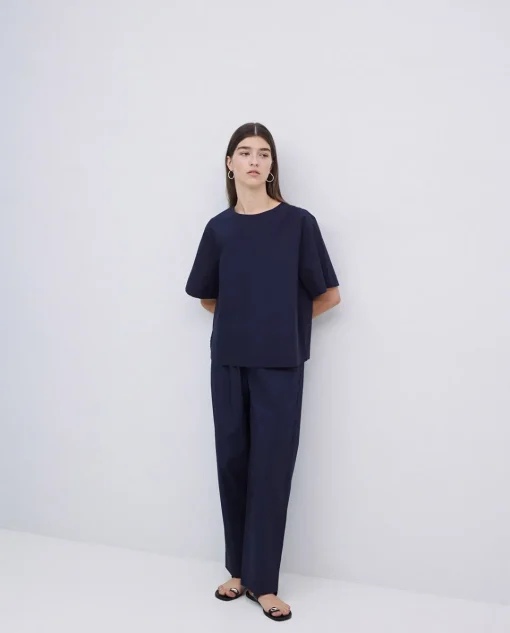 YERSE Blusa de popelín azul oscuro Outlet