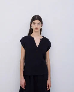 YERSE Blusa doble gasa algodón negro Outlet