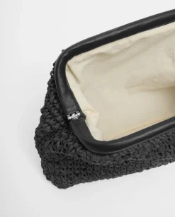 YERSE Bolso handmade rafia y piel negro Fashion