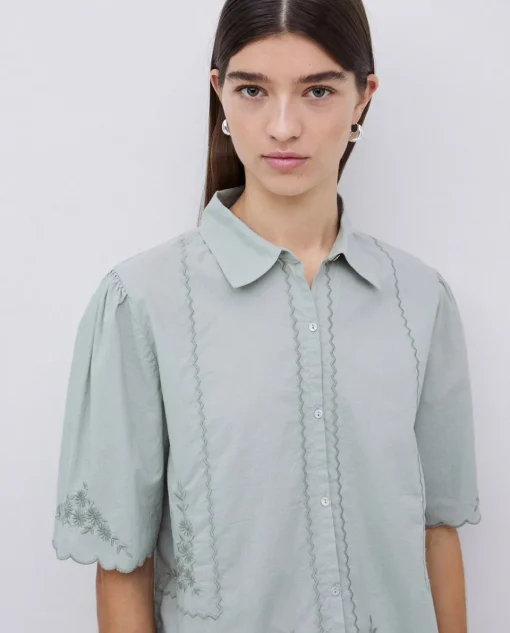 YERSE Camisa algodón bordados gris verdoso Discount
