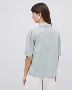 YERSE Camisa algodón bordados gris verdoso Discount