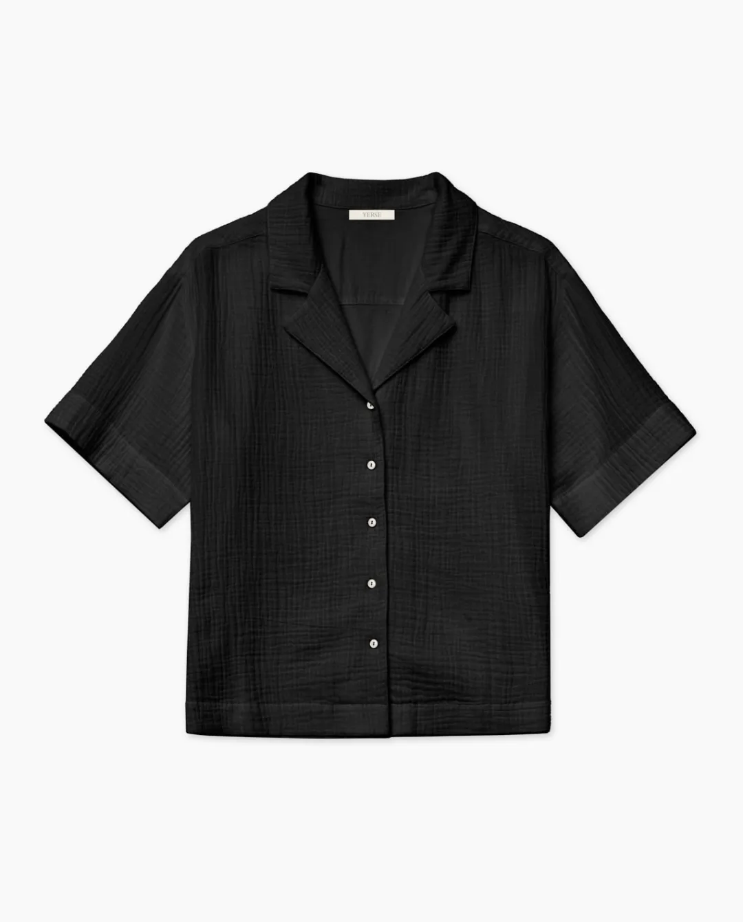 YERSE Camisa bimateria cuello solapa negro Fashion