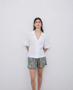YERSE Camisa bimateria cuello solapa blanco Discount