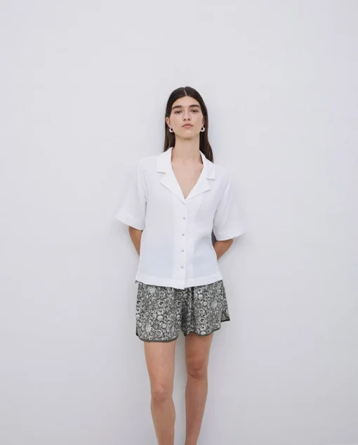 YERSE Camisa bimateria cuello solapa blanco Discount