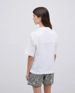 YERSE Camisa bimateria cuello solapa blanco Discount