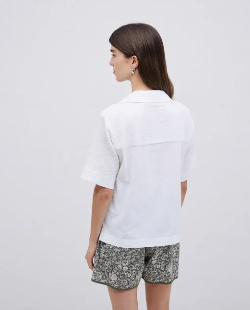 YERSE Camisa bimateria cuello solapa blanco Discount