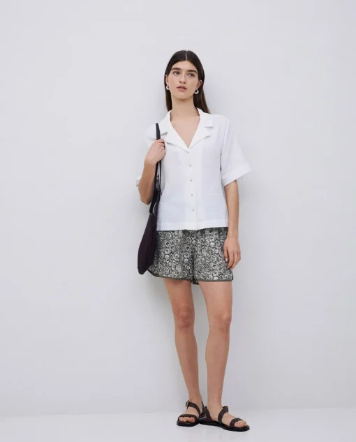 YERSE Camisa bimateria cuello solapa blanco Discount