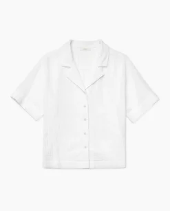 YERSE Camisa bimateria cuello solapa blanco Discount