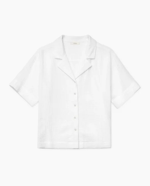 YERSE Camisa bimateria cuello solapa blanco Discount