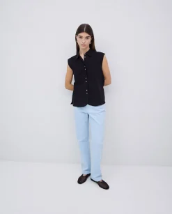 YERSE Camisa bimateria voile negro Online