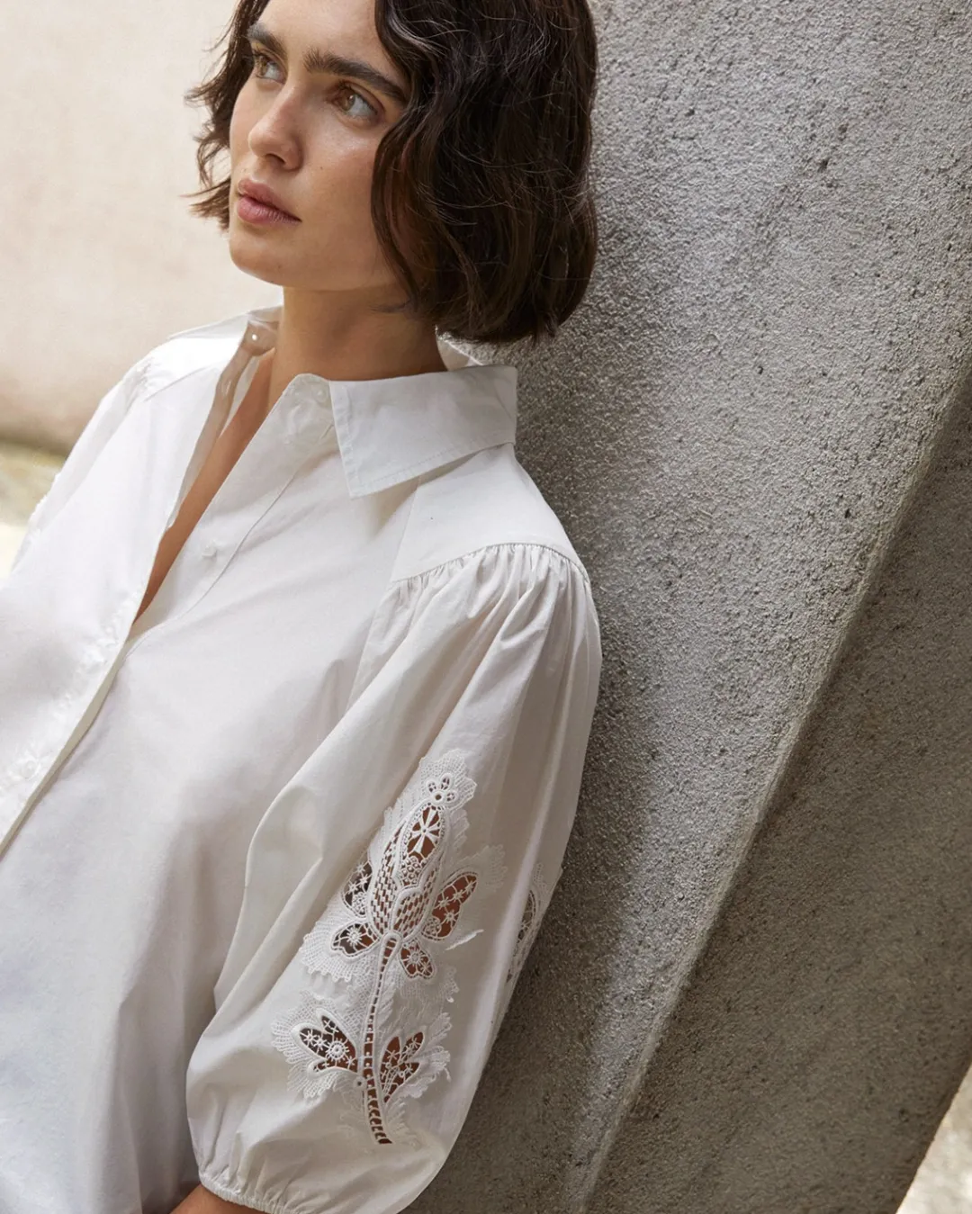 YERSE Camisa popelín puntillas blanco Sale