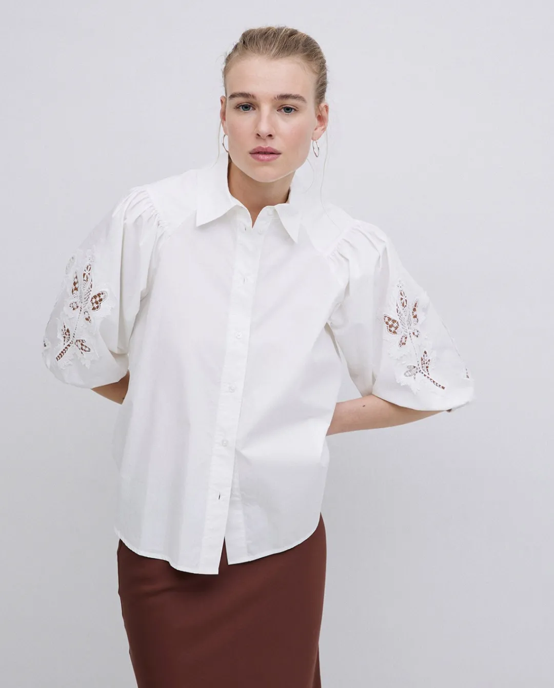 YERSE Camisa popelín puntillas blanco Sale