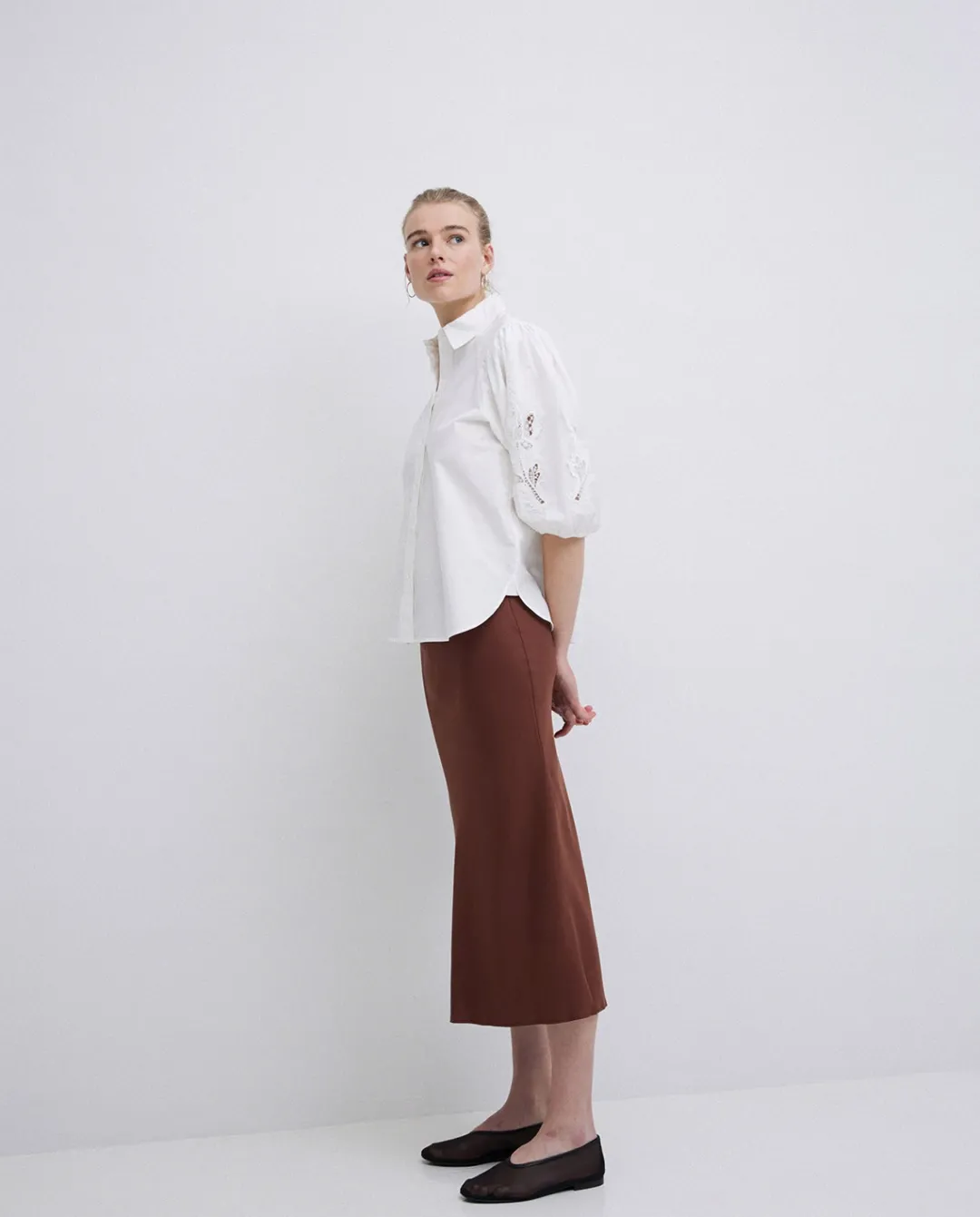 YERSE Camisa popelín puntillas blanco Sale