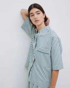 YERSE Camisa popelín rayas verde Hot
