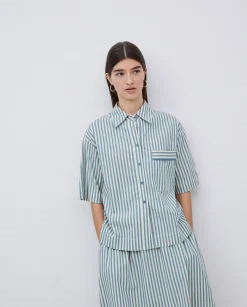 YERSE Camisa popelín rayas verde Hot