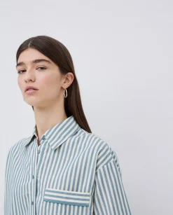 YERSE Camisa popelín rayas verde Hot