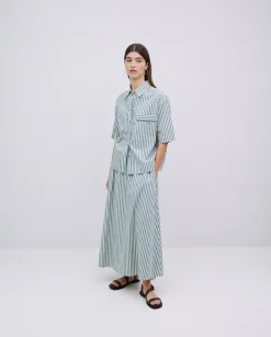 YERSE Camisa popelín rayas verde Hot