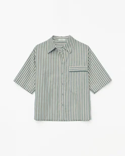 YERSE Camisa popelín rayas verde Hot