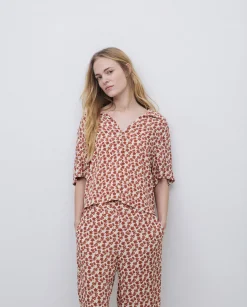 YERSE Camisa viscosa floral terracota Clearance