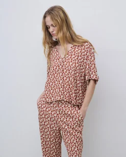 YERSE Camisa viscosa floral terracota Clearance