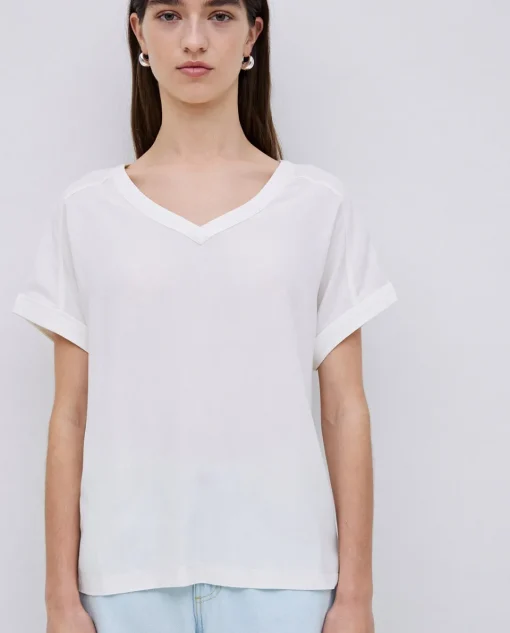YERSE Camiseta bimateria escote pico crudo Hot