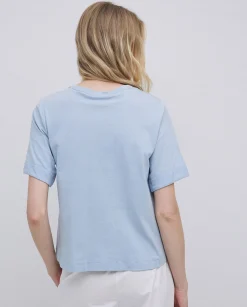 YERSE Camiseta bimateria escote redondo azul grisáceo Discount