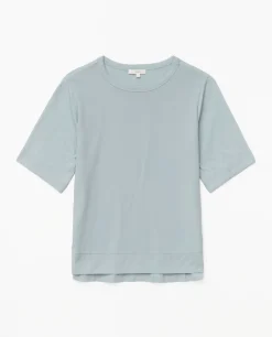 YERSE Camiseta bimateria escote redondo azul grisáceo Discount