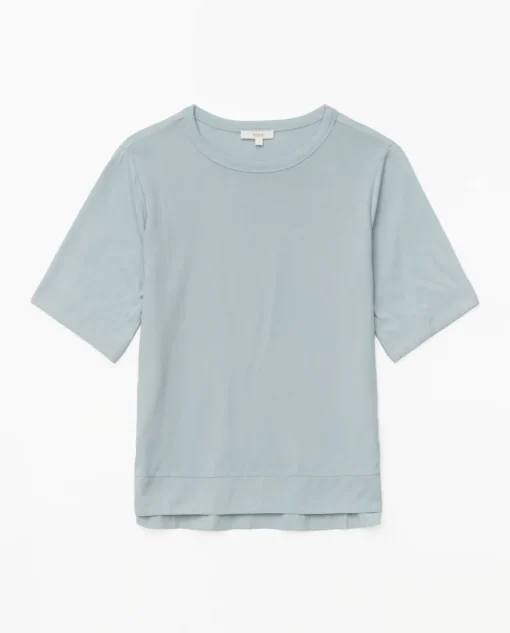 YERSE Camiseta bimateria escote redondo azul grisáceo Discount