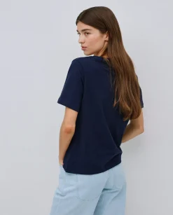 YERSE Camiseta básica cuello pico azul oscuro Online