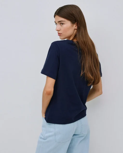 YERSE Camiseta básica cuello pico azul oscuro Online