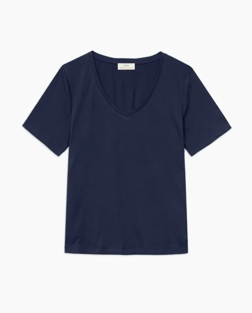 YERSE Camiseta básica cuello pico azul oscuro Online