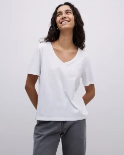 YERSE Camiseta básica cuello pico blanco Sale