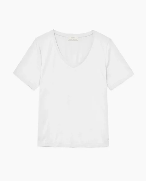 YERSE Camiseta básica cuello pico blanco Sale