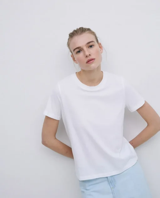 YERSE Camiseta básica cuello redondo blanco Best
