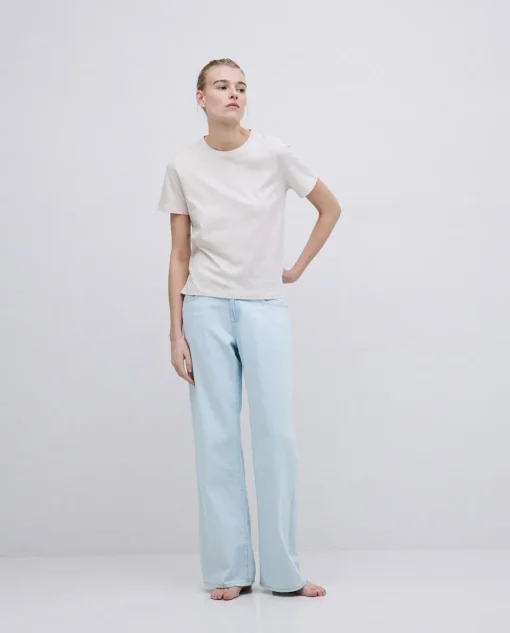 YERSE Camiseta básica cuello redondo beige Sale