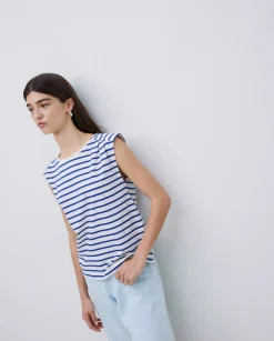 YERSE Camiseta básica sin mangas rayas azul royal Fashion