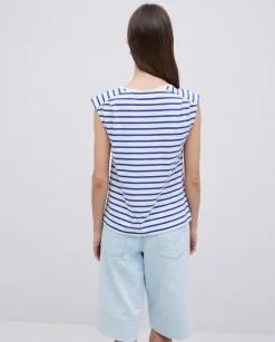 YERSE Camiseta básica sin mangas rayas azul royal Fashion