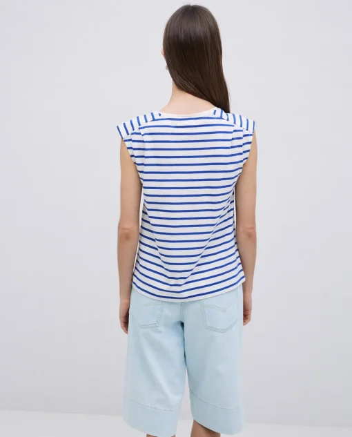 YERSE Camiseta básica sin mangas rayas azul royal Fashion