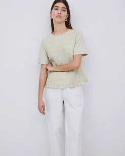 YERSE Camiseta detalle fruncidos verde aguamarina New