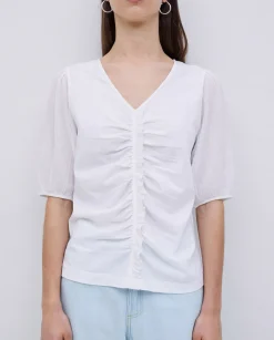 YERSE Camiseta detalle volante blanco Online