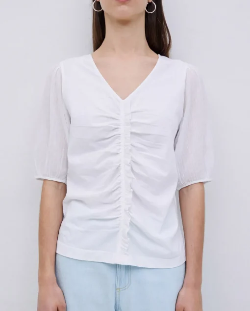 YERSE Camiseta detalle volante blanco Online