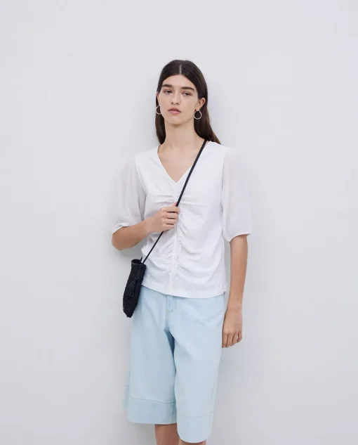 YERSE Camiseta detalle volante blanco Online
