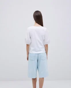 YERSE Camiseta detalle volante blanco Online