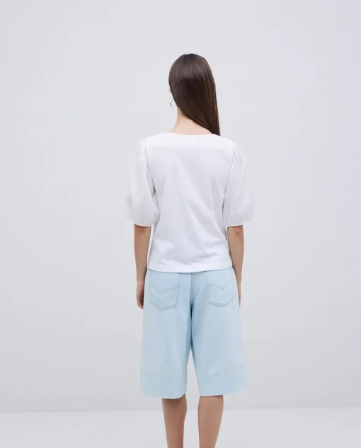 YERSE Camiseta detalle volante blanco Online