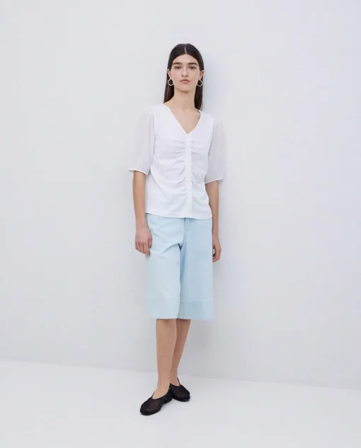 YERSE Camiseta detalle volante blanco Online