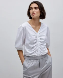 YERSE Camiseta detalle volante blanco Online