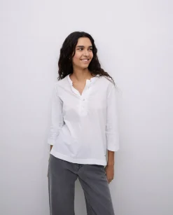 YERSE Camiseta escote panadero bordado blanco Sale