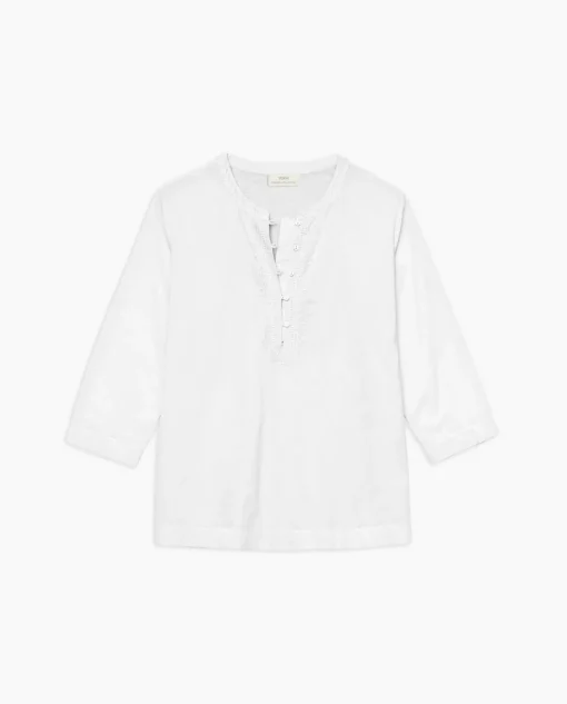 YERSE Camiseta escote panadero bordado blanco Sale