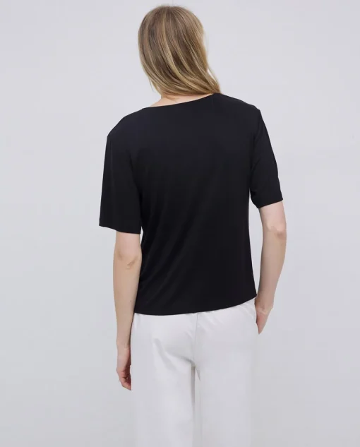 YERSE Camiseta holgada escote pico negro Discount