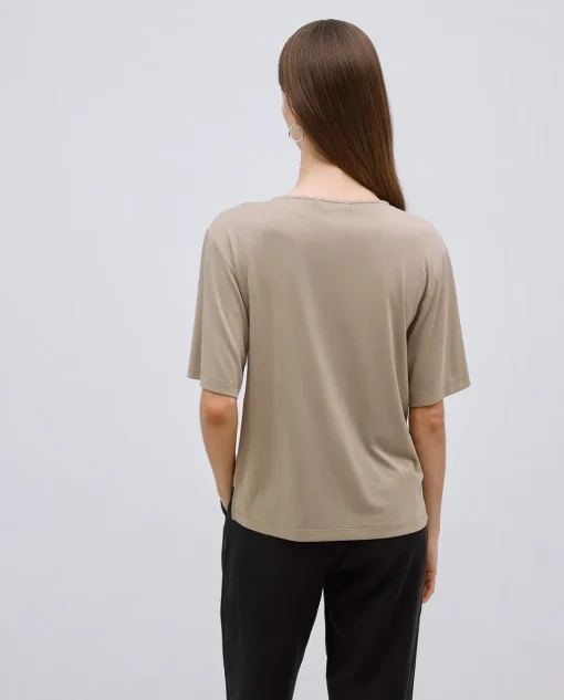 YERSE Camiseta holgada escote pico caqui Outlet
